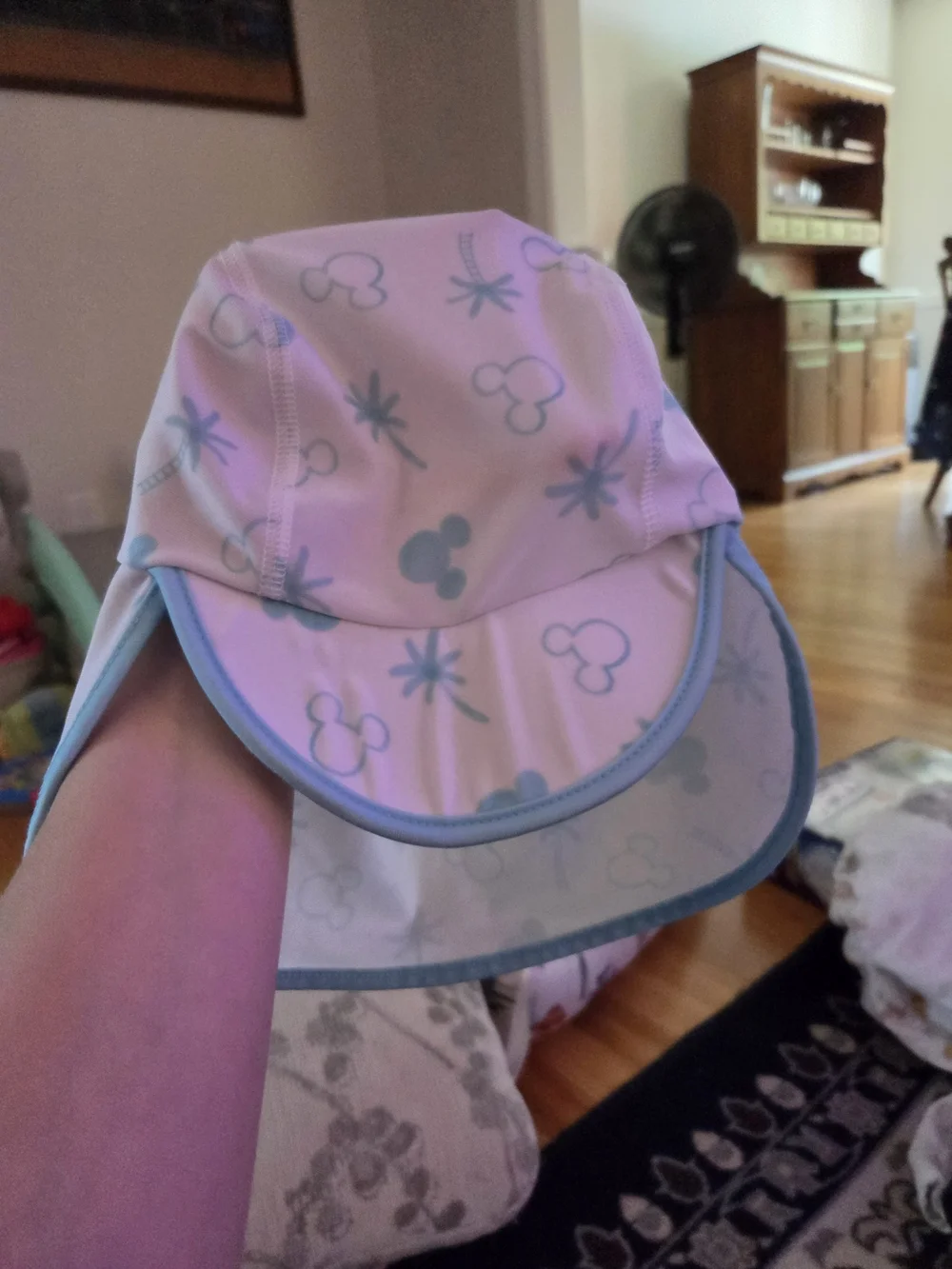 Disney Baby Mint and White Infant Zip Swim One Piece With Matching Sun Hat